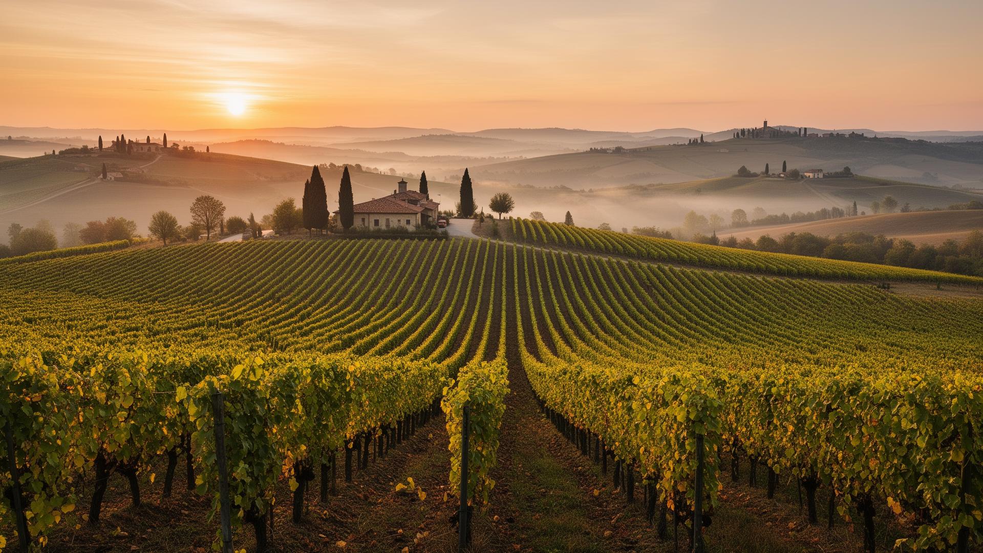 Vigneti delle Langhe al tramonto